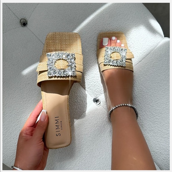 Simmi Jeweled Raffia Sandals - Picture 2 of 6